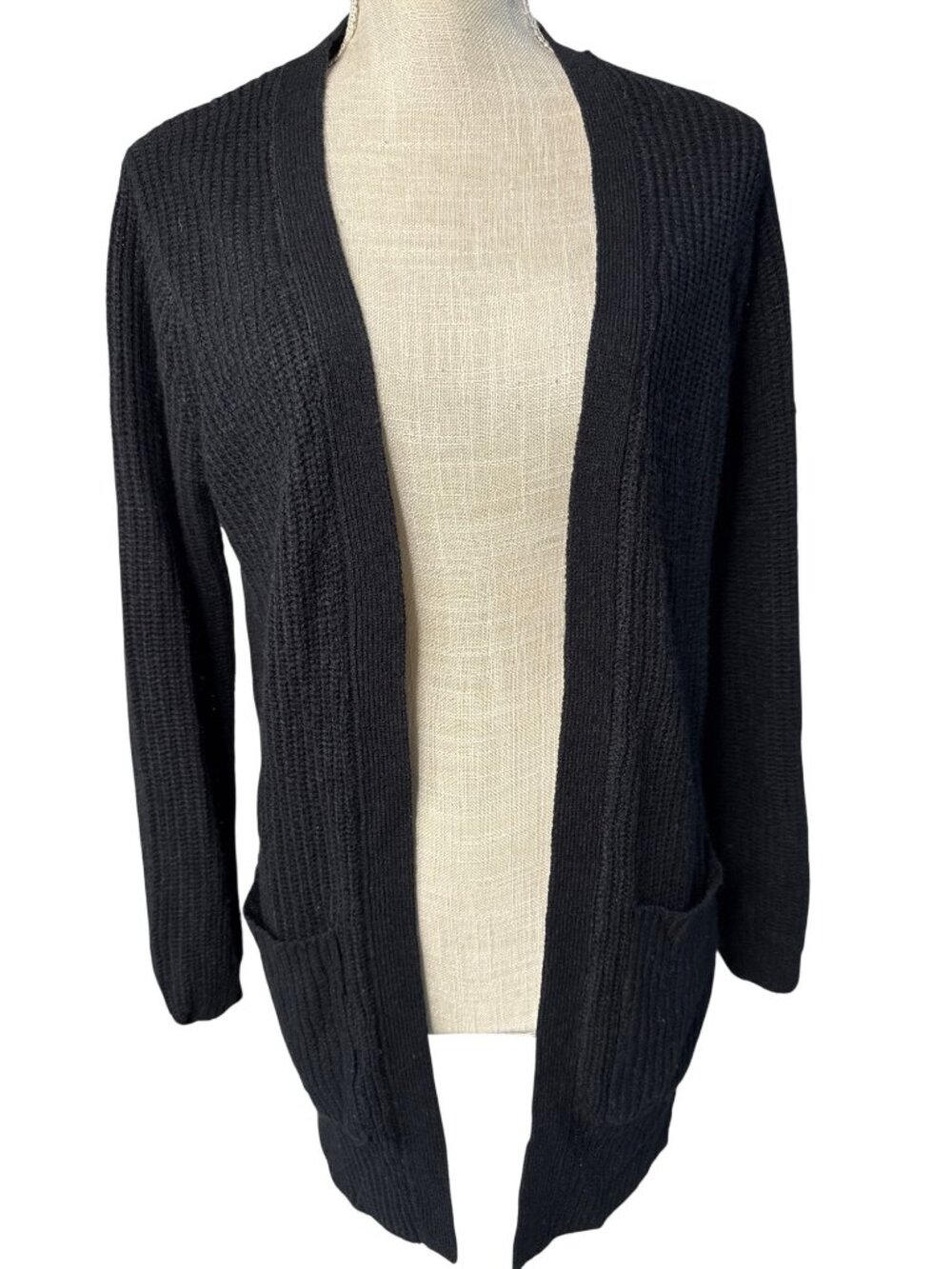Ambiance Apparel Black Open Front Knit Cardigan W/Pockets M